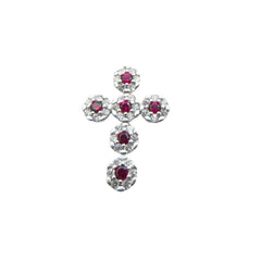 White Gold Pendant Cross with White and Red Zircons