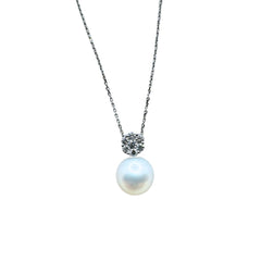 Giorgio Visconti Necklace with Pendant, 8/8.5 mm Freshwater Pearl and Flower with Diamonds