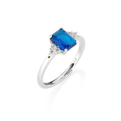 Amen Adjustable Princess Ring with Blue and White Zirconia