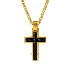 Zancan Gold-Plated Steel Necklace with Cross Pendant and Black Spinels