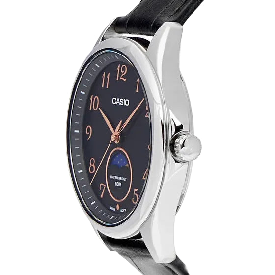 Orologio Casio Uomo Timeless Quarzo Fasi Lunari Nero Pelle MTP-M110L-1AVER