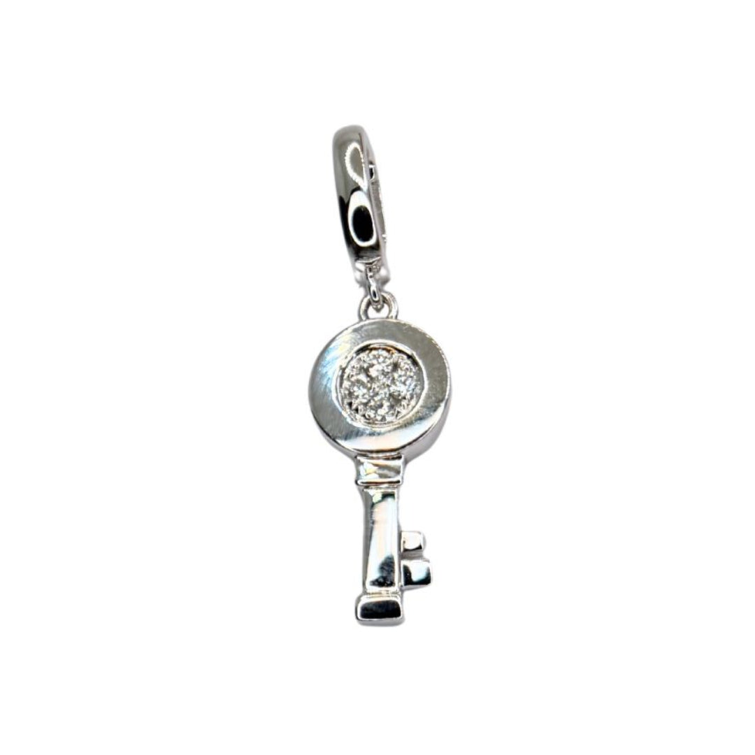 Giorgio Visconti Key Pendant Charm in White Gold and Diamonds