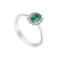 Golay White Gold Ring with Oval-Cut Natural Emerald and Natural Diamonds