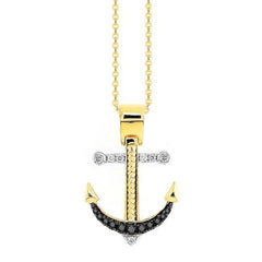 Zancan Yellow Gold Necklace with Anchor and White and Black Diamonds