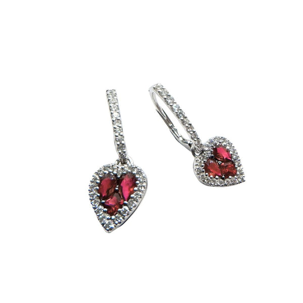 Orecchini Cuori Davite&Delucchi Pendenti in Oro Bianco con Rubini e Diamanti BB008952RB