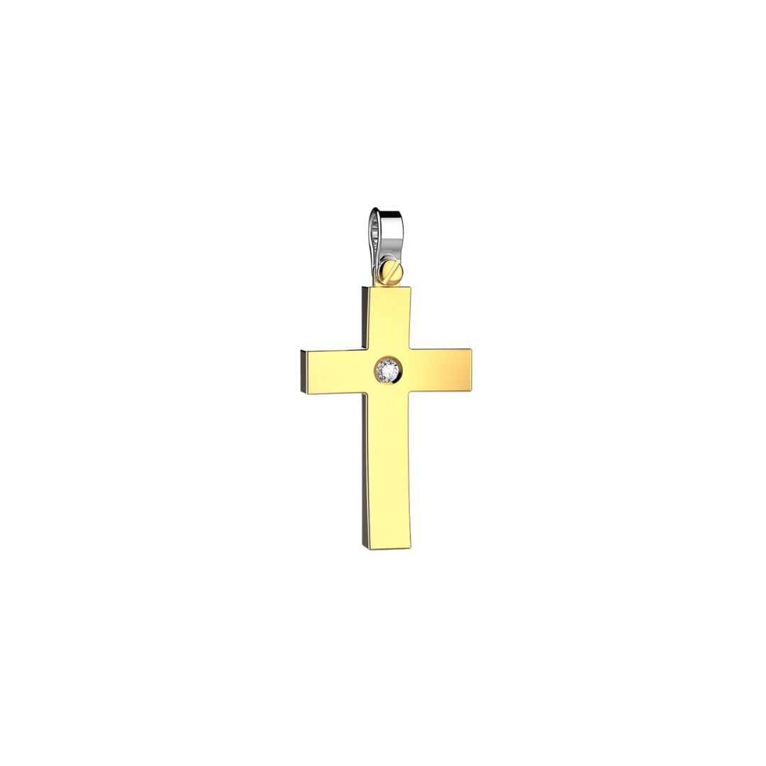 Zancan 18KT Yellow and White Gold Pendant Cross with Diamond