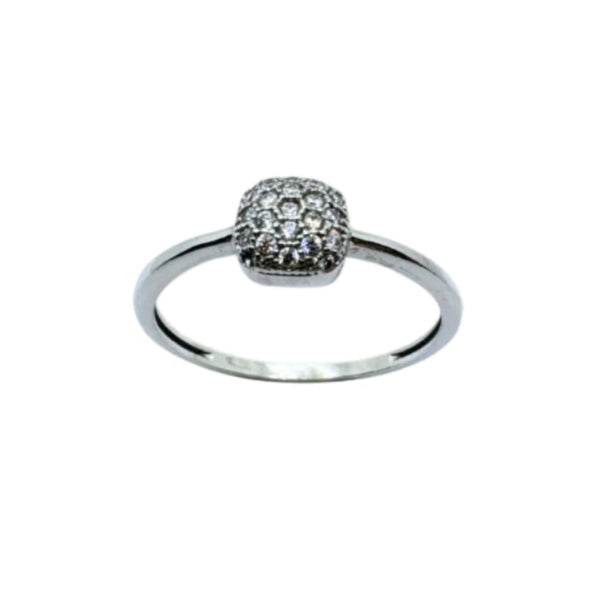 Anillo cuadrado de oro blanco de 18 quilates con pavé de circonitas