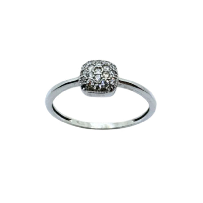Anillo cuadrado de oro blanco de 18 quilates con pavé de circonitas