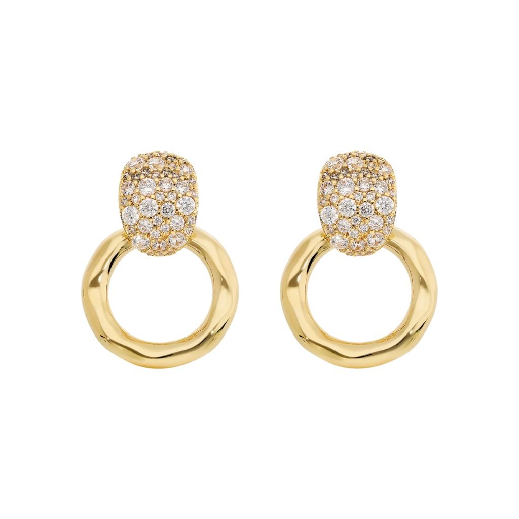 Orecchini Etrusca Pendenti ad Anello Martellati con Pavé di Cubic Zirconia WSET00865.YG