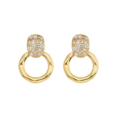 Orecchini Etrusca Pendenti ad Anello Martellati con Pavé di Cubic Zirconia WSET00865.YG
