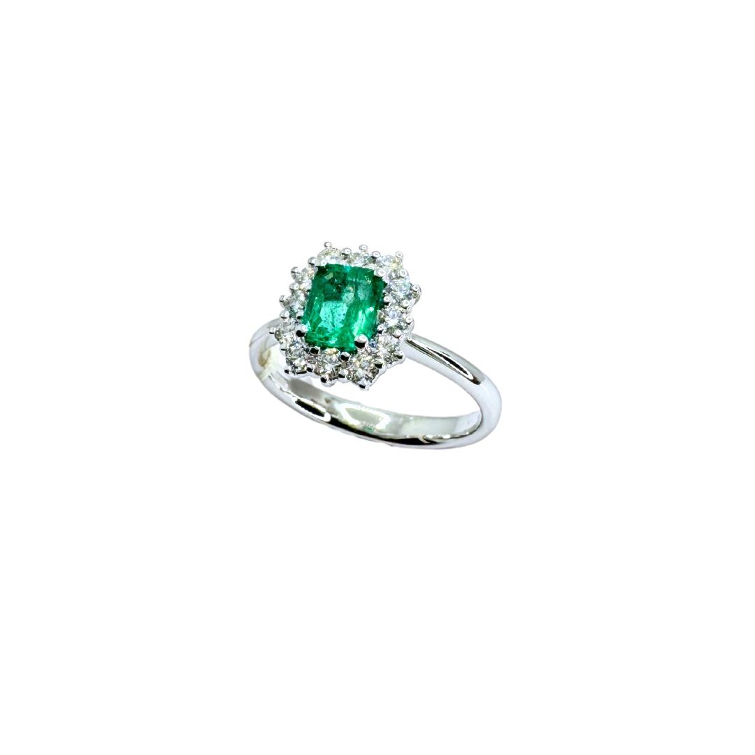 Mirco Visconti White Gold Ring with Octagonal-Cut Emerald and Diamonds