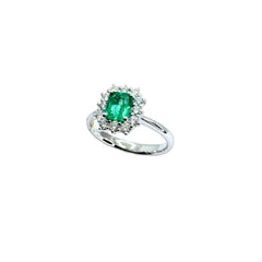 Mirco Visconti White Gold Ring with Octagonal-Cut Emerald and Diamonds
