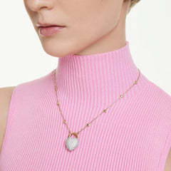 Collar con colgante Swarovski Idyllia con forma de corazón pavé y perla color oro amarillo