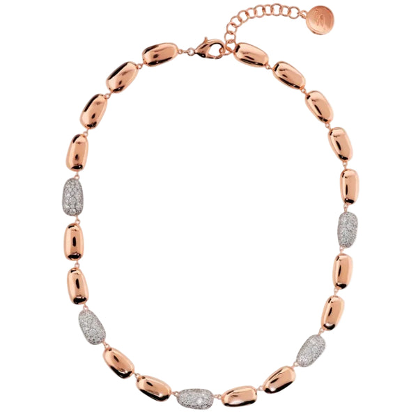 Bronzallure Necklace with Pebbles and Cubic Zirconia Pavé