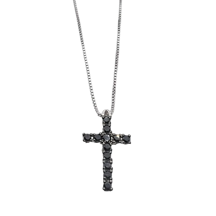 Davite&amp;Delucchi Men's Necklace with Pendant Cross and Black Diamonds
