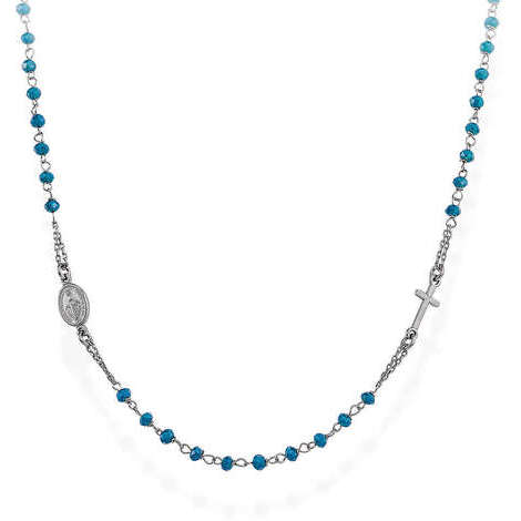 Collana Amen Rosario Girocollo Brunito Con Cristalli Blu Mare