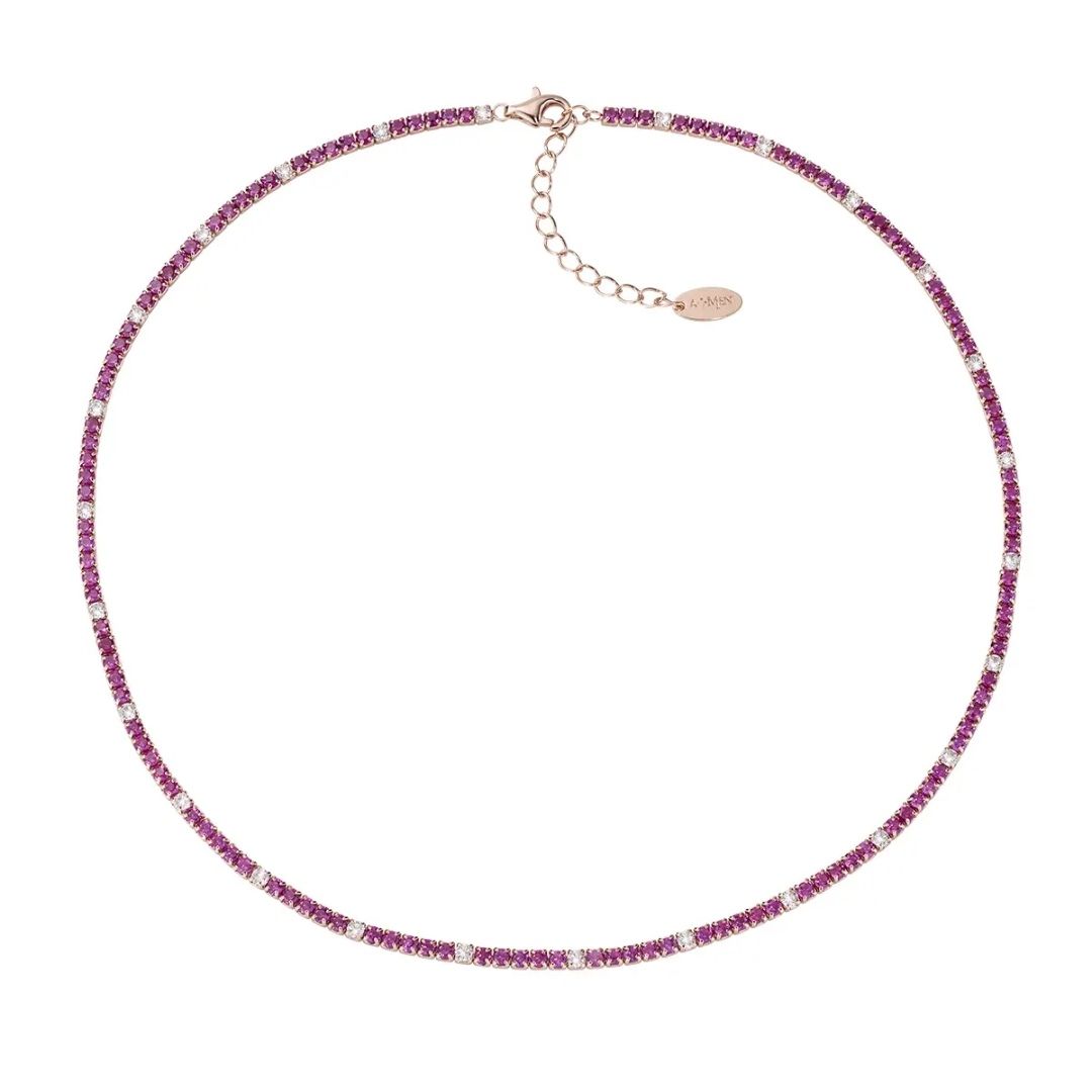 Amen Tennis Rose Necklace with Red and White Zircons