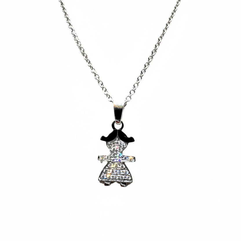 18KT White Gold Necklace with Baby Pendant and Diamond Pavé