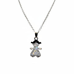 18KT White Gold Necklace with Baby Pendant and Diamond Pavé