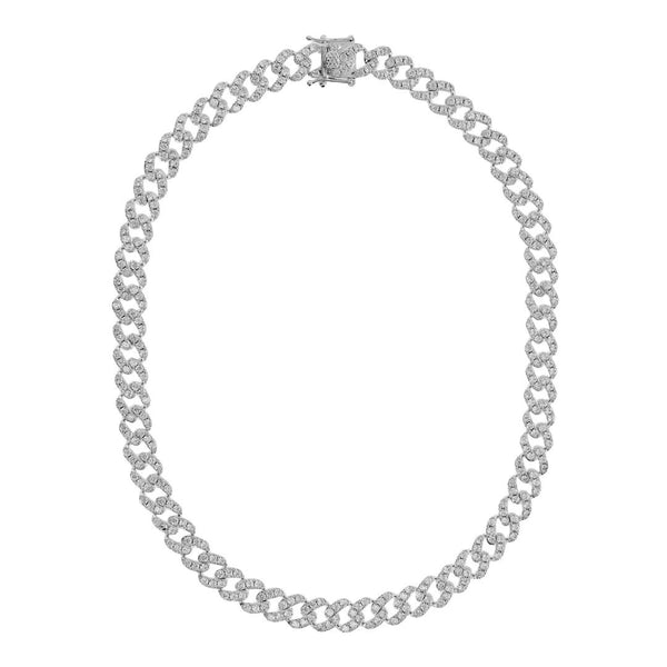 Bronzallure Choker Necklace Square Curb Chain with Cubic Pavé