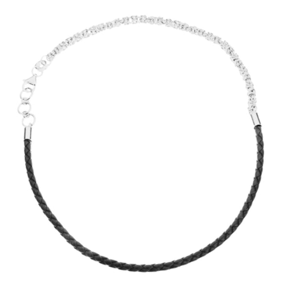 Maria Cristina Sterling Bracelet in Silver and Black Leather