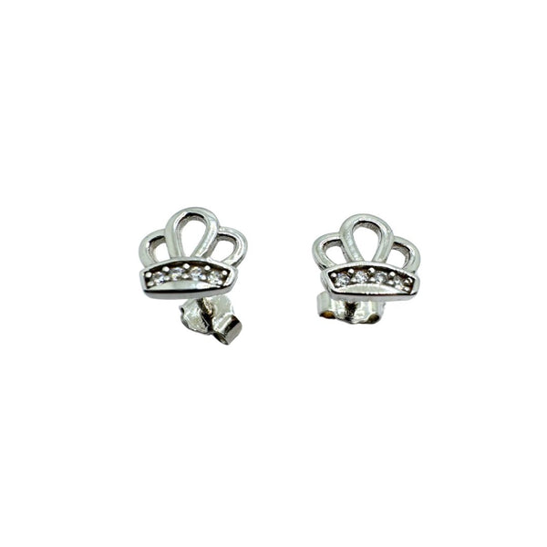 18KT White Gold Crown Stud Earrings with Zirconia