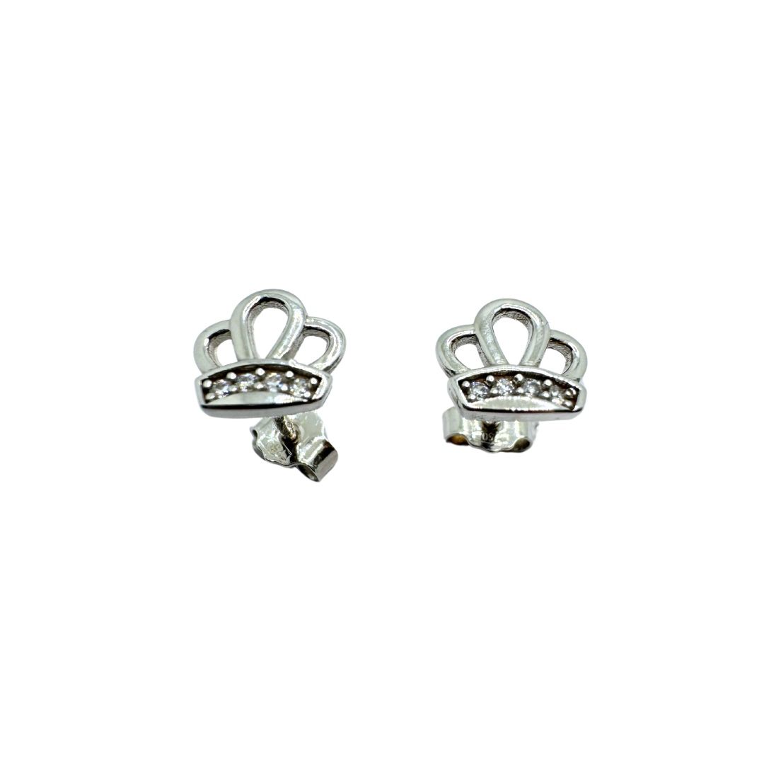 Orecchini a Lobo con Corona in Oro Bianco 18 KT con Zirconi OR024