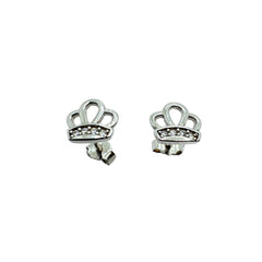 Orecchini a Lobo con Corona in Oro Bianco 18 KT con Zirconi OR024