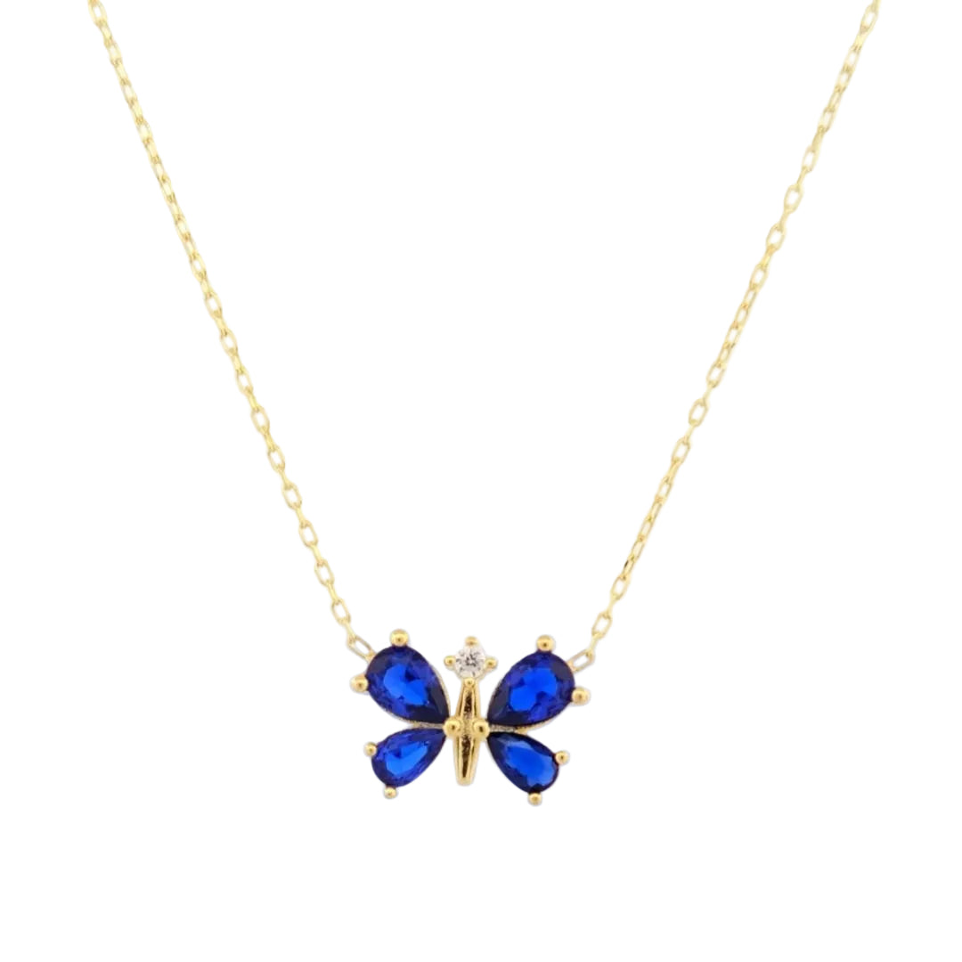 Marcello Pane Gold Blue Butterfly Necklace