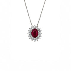Collana Iannelli Handmade in Oro Bioanco 18 KT con Rubino Naturale e contorno di Diamanti Naturali FP-GI-7000-129
