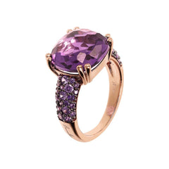 Bronzallure Cocktail Ring with Amethyst Square Gem Prism and Pavé