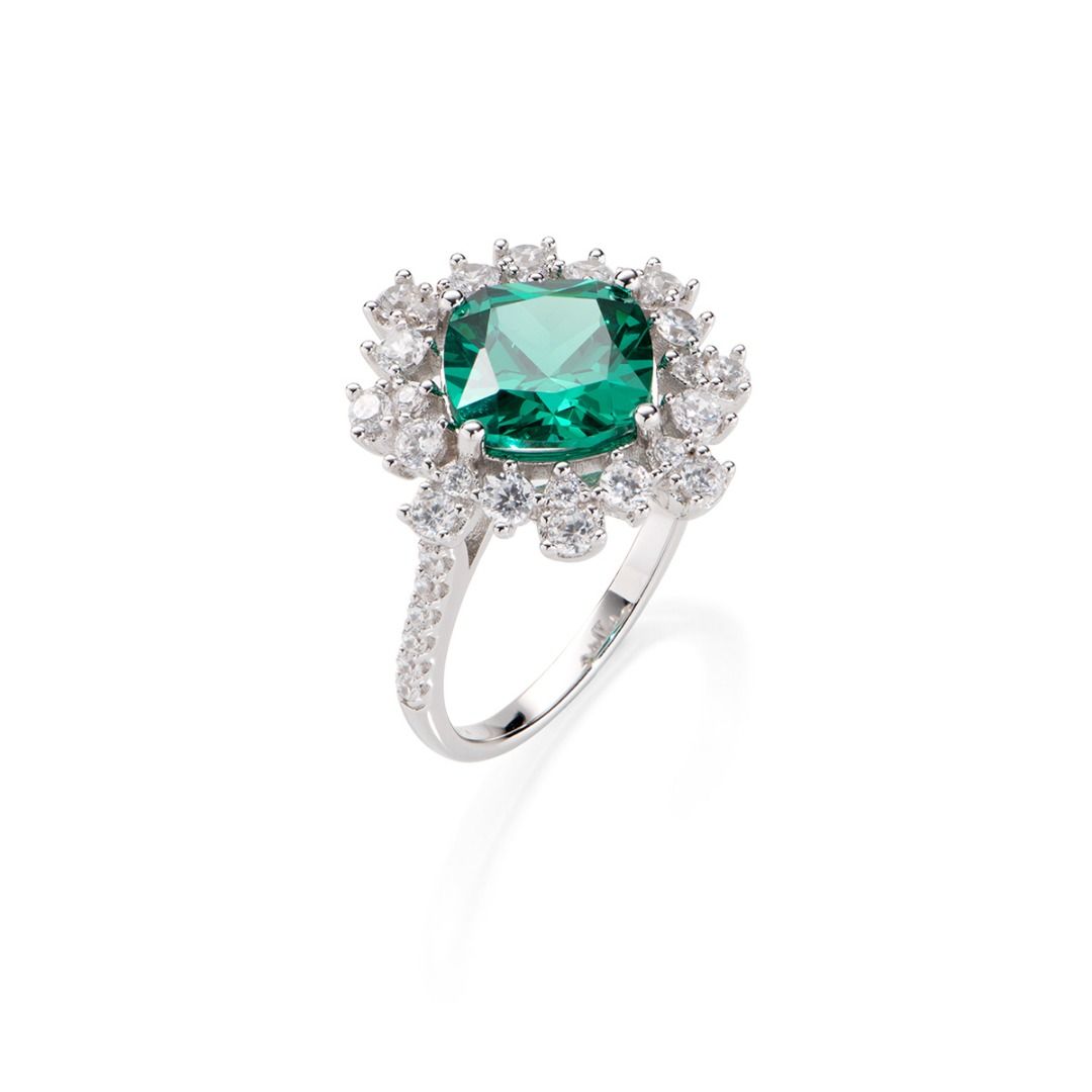 Stardust Ring in Silver with White and Green Zirconia