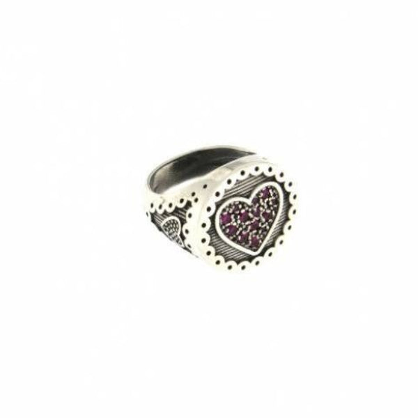 Anello Rue Des Mille in Argento Con Cuore e Zirconi Rossi AN RKZC-1-55