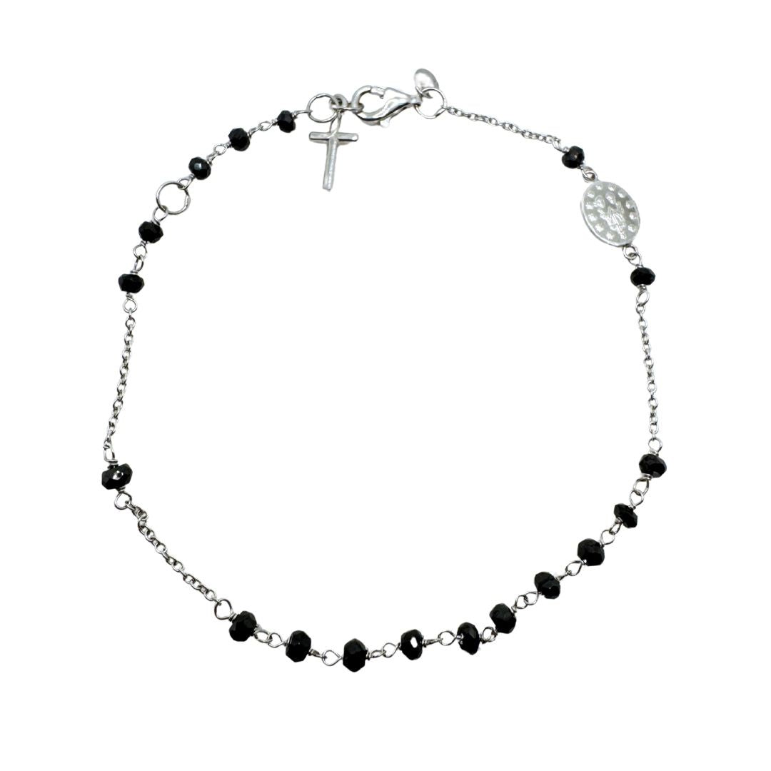 Bracciale Rosario da Uomo in Oro Bianco 18 KT e Spinello Nero