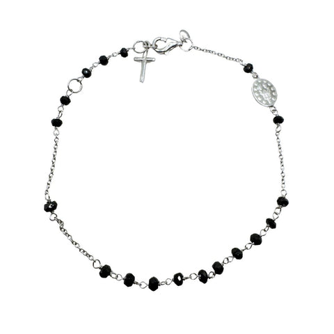 Bracciale Rosario da Uomo in Oro Bianco 18 KT e Spinello Nero