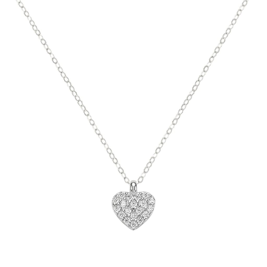 Stroili Heart Claire 9 KT White Gold Rolo Chain Necklace with Cubic Zirconia 1411969