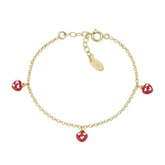 Amen Bracelet for Girls with Red Enamelled Pendant Hearts