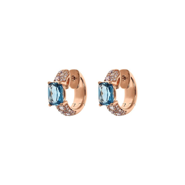 Pendientes de aro Bronzallure con gema prismática de corte mosaico azul y pavé de circonitas cúbicas