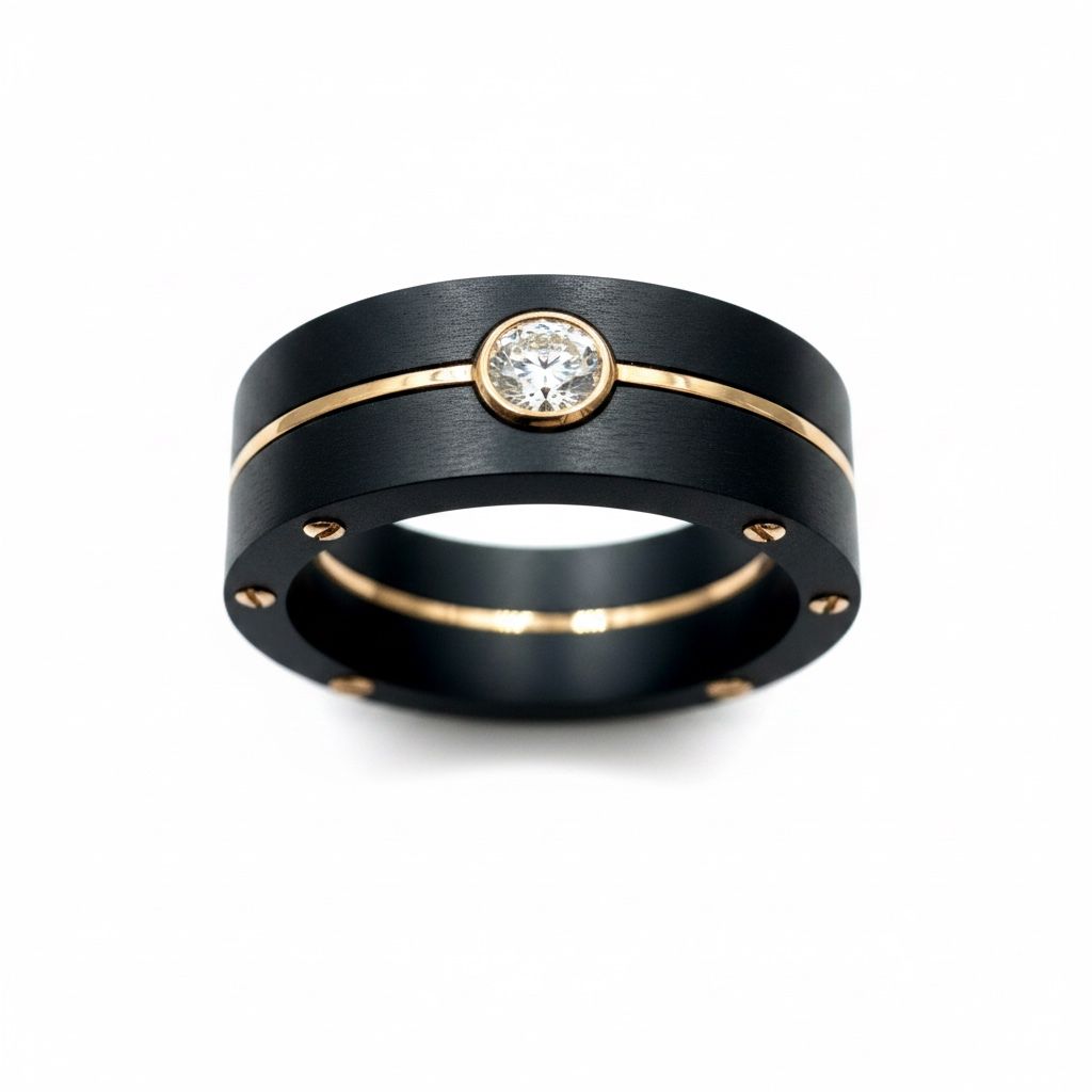 Anello Giorgio Visconti da Uomo in Titanio Oro e Diamante -