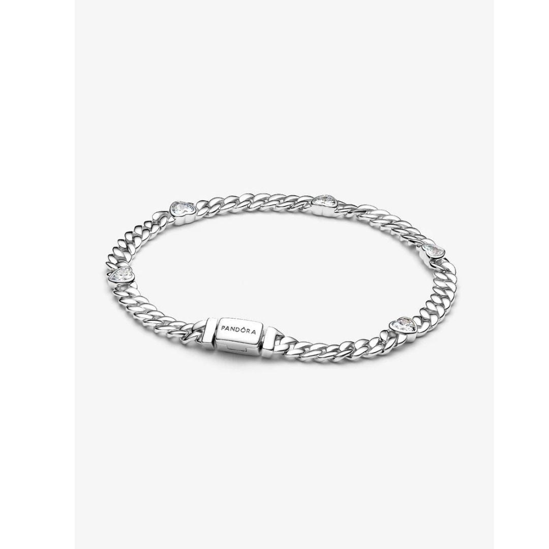 Bracciale Pandora Catena Maglia Cubana Con Cuori