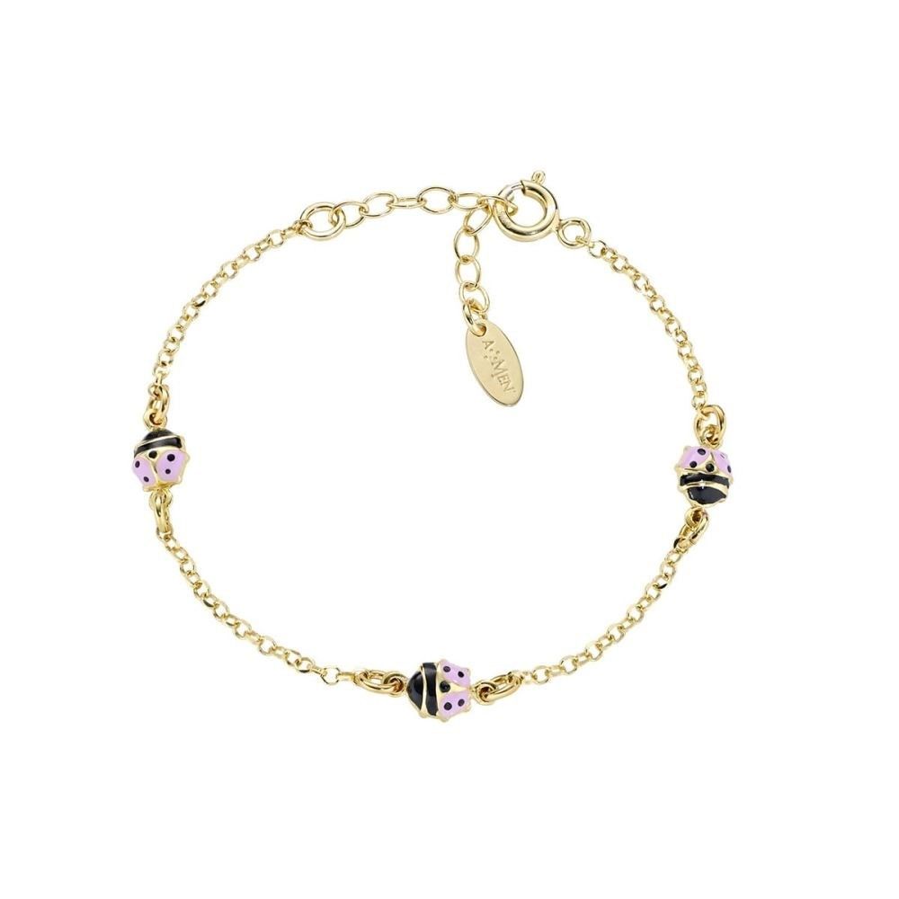 Amen Bracelet for Girls with Pink and Black Enameled Ladybug