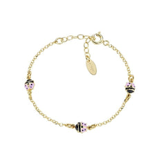 Amen Bracelet for Girls with Pink and Black Enameled Ladybug