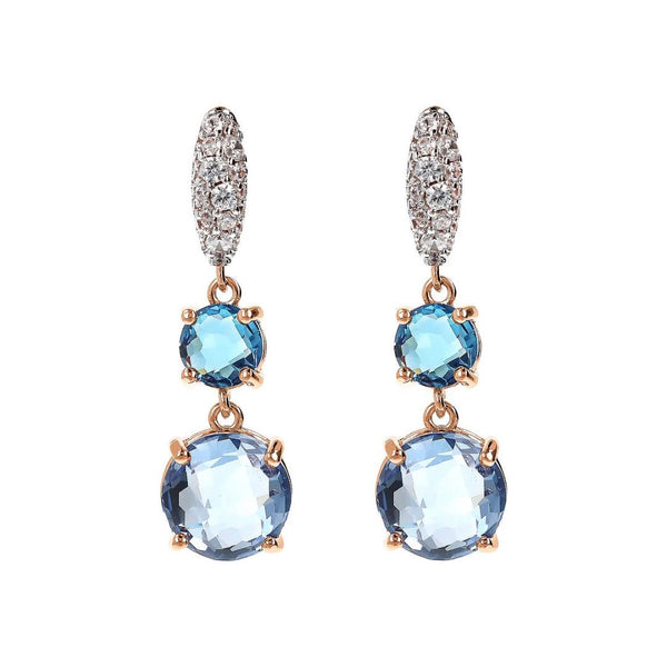 Pendientes colgantes Bronzallure con prisma de gema redonda azul y pavé de circonitas cúbicas