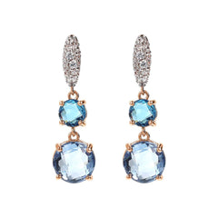 Bronzallure Drop Earrings with Blue Round Gem Prism and Cubic Zirconia Pavé