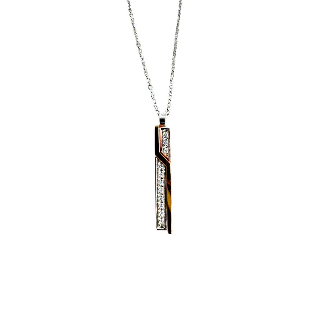 Collana Zancan in Oro Bianco e Rosa 18 KT con Fiammifero Pendente con Diamanti UC007BR