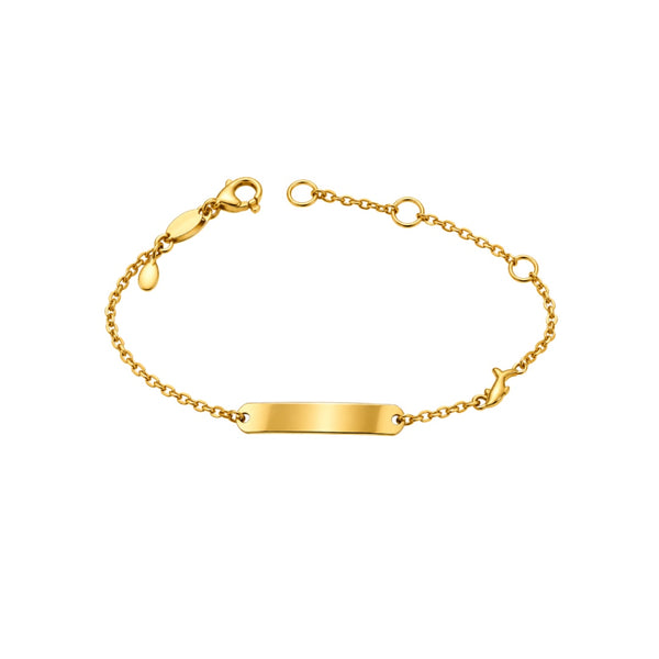 Bracciale Handmade Bimbo in Oro Giallo 18 KT con Targhetta e Delfino BR180