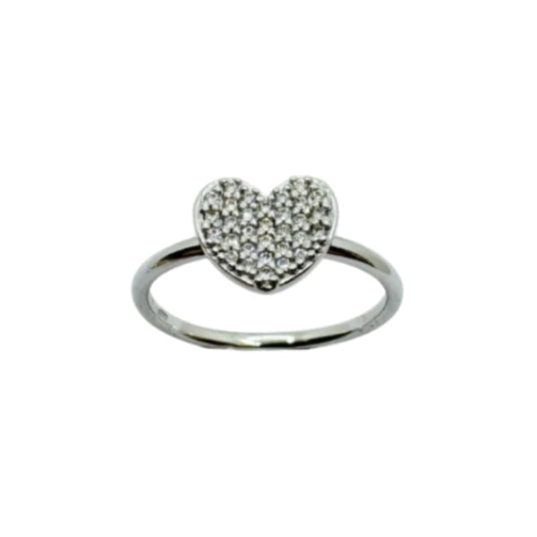 Anillo de corazón de oro blanco de 18 quilates con pavé de circonitas