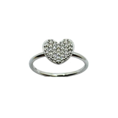 Anillo de corazón de oro blanco de 18 quilates con pavé de circonitas