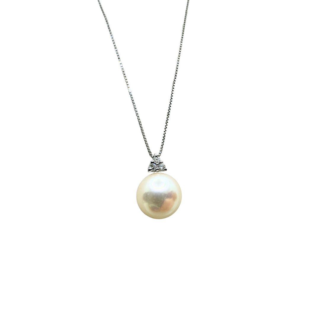 Collana Bibigi' In Oro Bianco Con Perla Akoya e Diamanti -