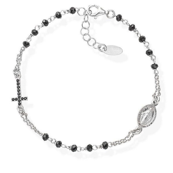 Bracciale Amen Rosario Con Cristalli Neri E Croce Pavè BRO25BNZ3